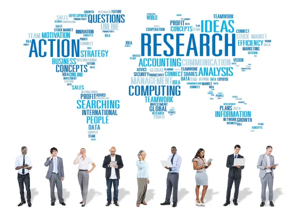 Concept de recherche, d'étude, de rapport, de réponse et de résultat — Photo