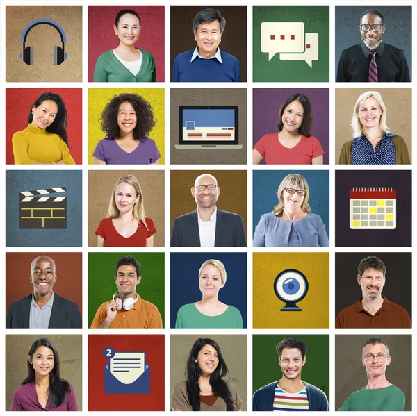 Diversiteit van Multi-etnische mensen, technologie en Media — Stockfoto