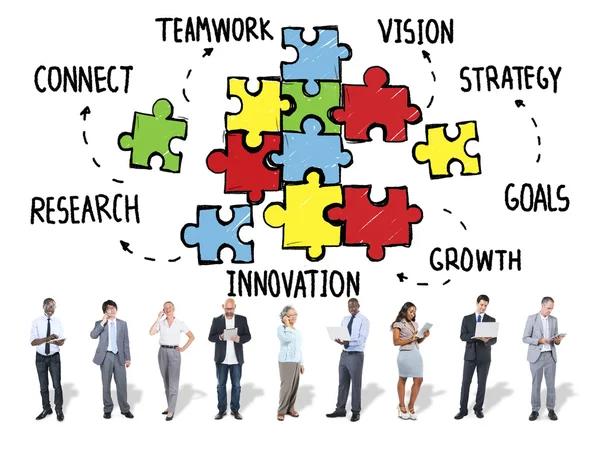 Lavoro di squadra, strategia di connessione, partenariato e supporto Puzzle — Foto Stock