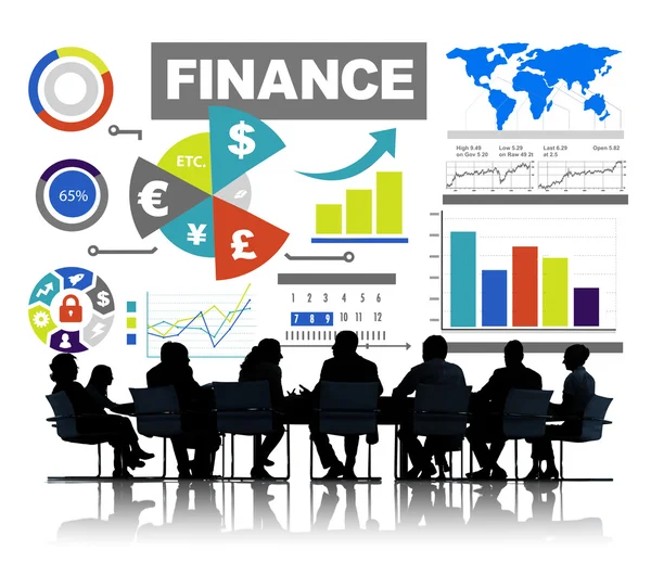 People discussing about Finance bar graph chart — Stok fotoğraf
