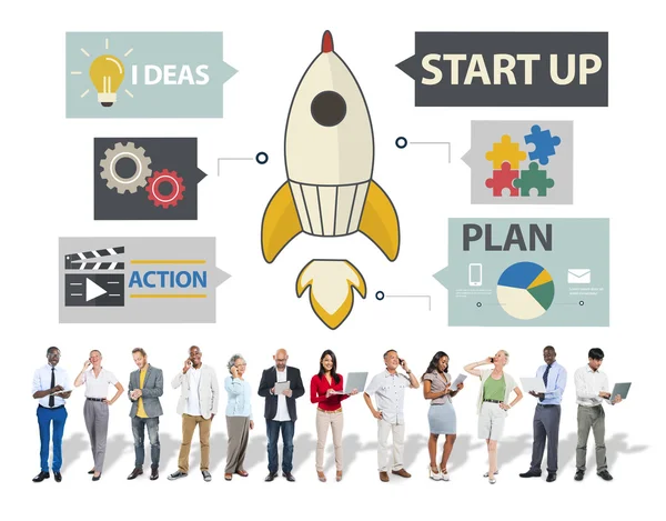 Opstarten, innovatie, Planning ideeën, Team en succes Concept — Stockfoto
