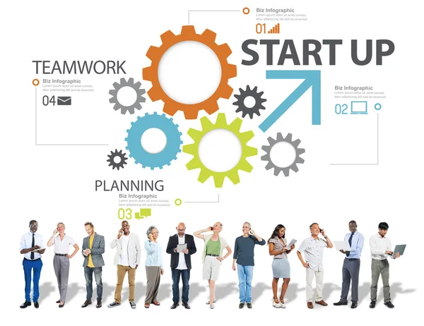 Startup, Nuovo Business Plan, Strategia, Concetto di lavoro di squadra — Foto Stock