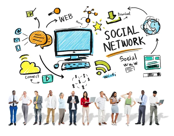 Grupp av människor och sociala nätverk — Stockfoto