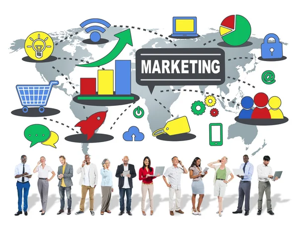 Marketing, Marca de Negocios Globales, Conexión y Crecimiento — Foto de Stock