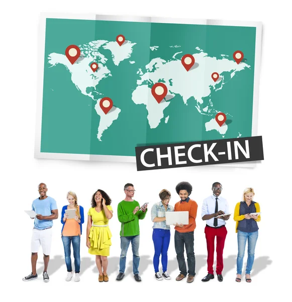 Personengruppe und Check-in-Konzept — Stockfoto