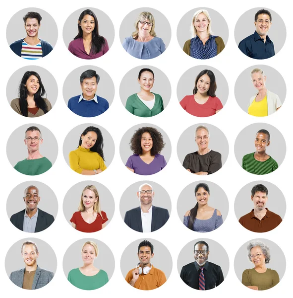 Rostos, Retrato, Multiétnico, Alegre, Conceito de Grupo — Fotografia de Stock