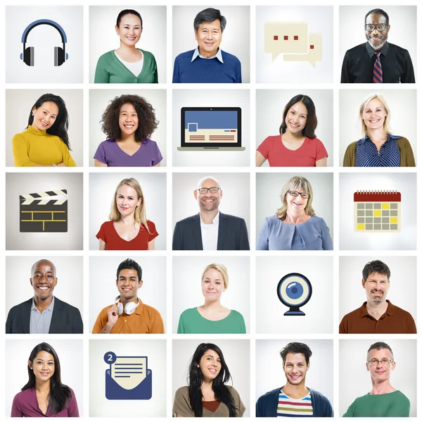 Gezichten en technologie, mensen diversiteit, multi-etnische groep — Stockfoto