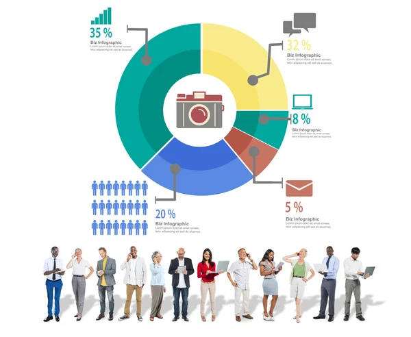 Analyse und analytisches Marketing, Sharing, Grafik und Diagramm — Stockfoto
