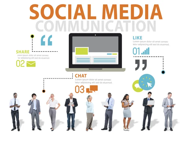 Sociální média, sociální sítě, technologie a připojení — Stock fotografie