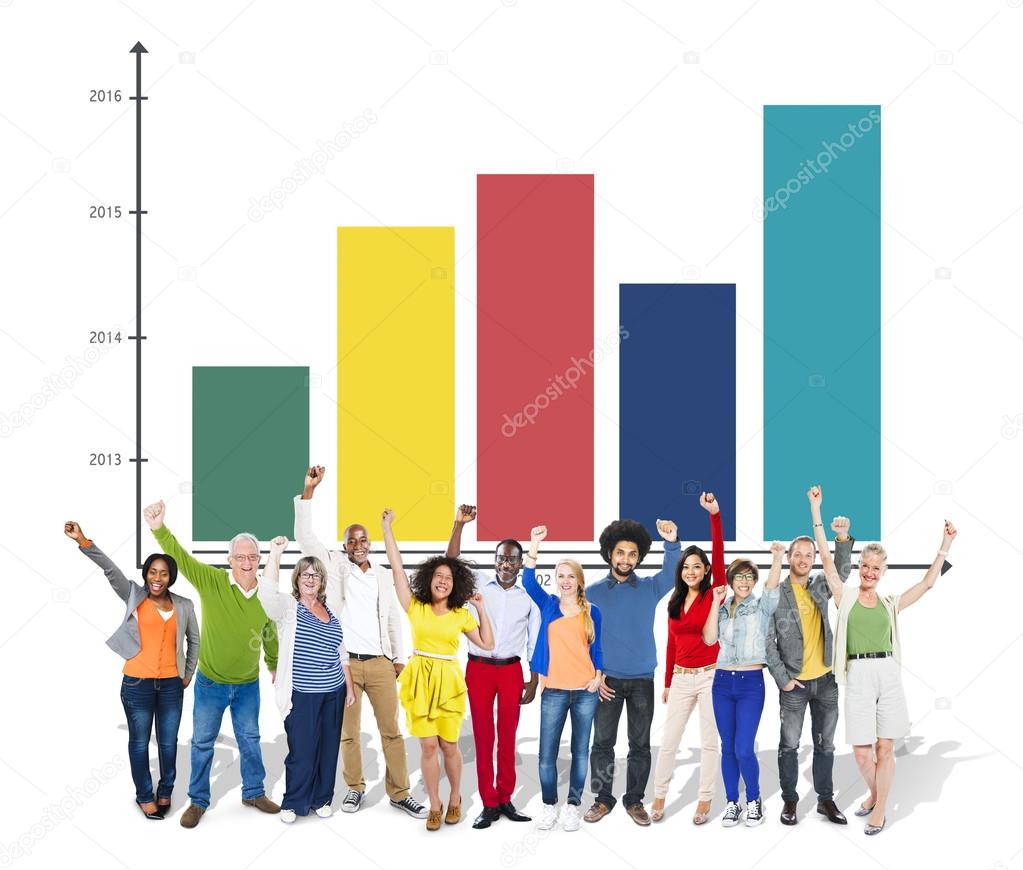People and colorful graph