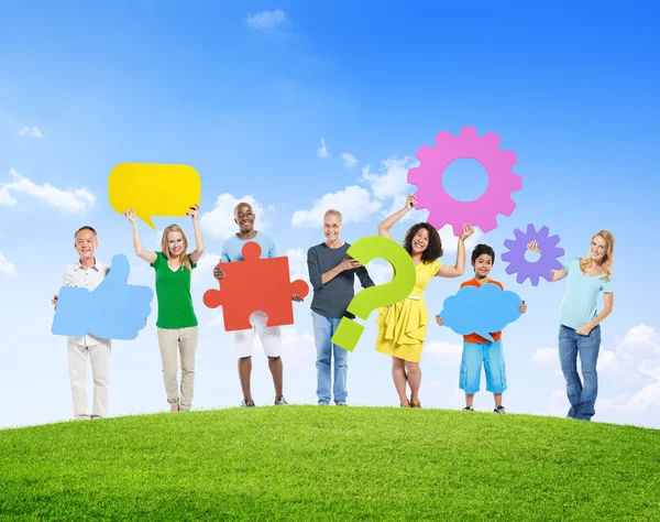 Diversity People holding Gears — Stock Photo, Image