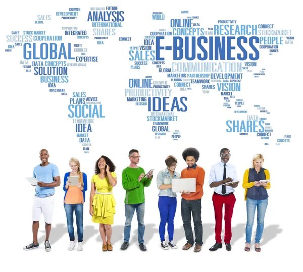 Personas con E-Business Global Business Concept — Foto de Stock