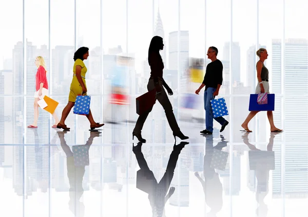 People during Shopping against large window — Stock Photo, Image