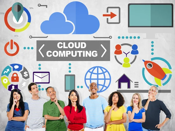 People Thinking and Cloud Computing Concept — Stock Photo, Image