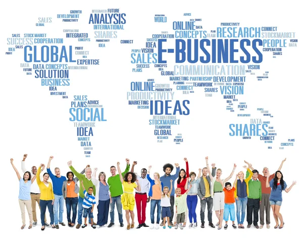 Personer med E-Business globala affärsidé — Stockfoto