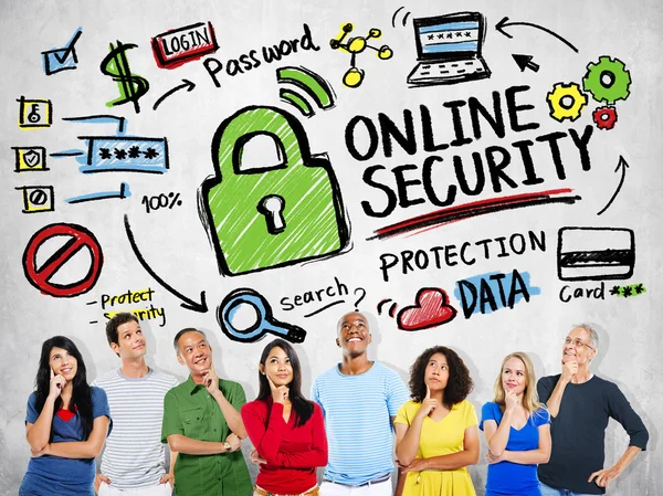Diverse mensen en Online veiligheidsconcept — Stockfoto