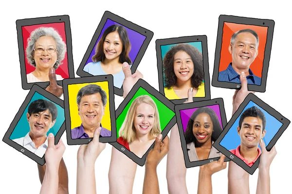 Headshots of Diverse People in Tablet Illustration — Stock Photo, Image