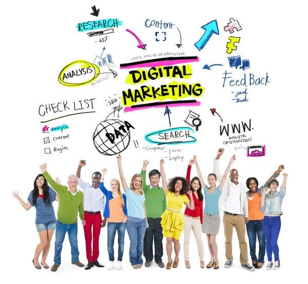 Diversidade Pessoas e conceito de marketing digital — Fotografia de Stock