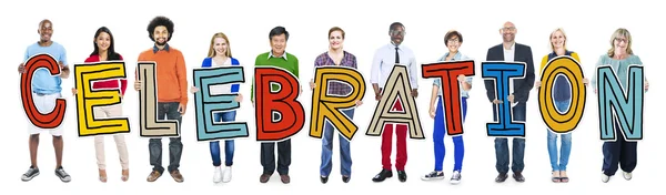 DIverse People Holding Text Celebration — Stock Photo, Image