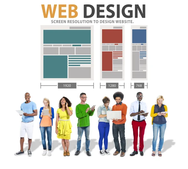 Различные люди и веб-дизайн — стоковое фото