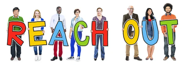 Group of People Holding Letter Reach Out — Stock Photo, Image