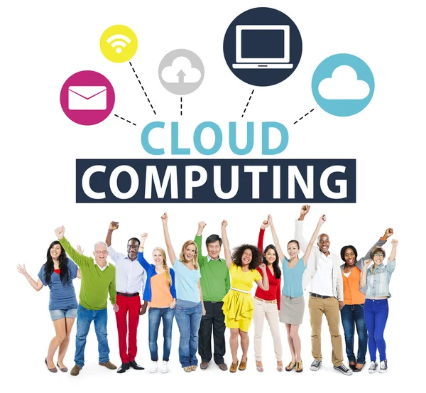 Różnorodność osób i Cloud Computing koncepcja — Zdjęcie stockowe