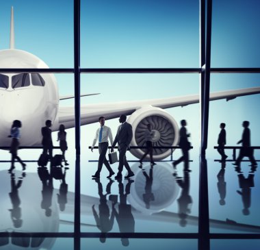 Havaalanında, iş seyahat uçuş uçak