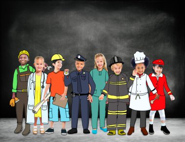 Neşeli çocuklar ve çeşitli meslekler