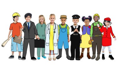 Grup çocuk çeşitli meslekler