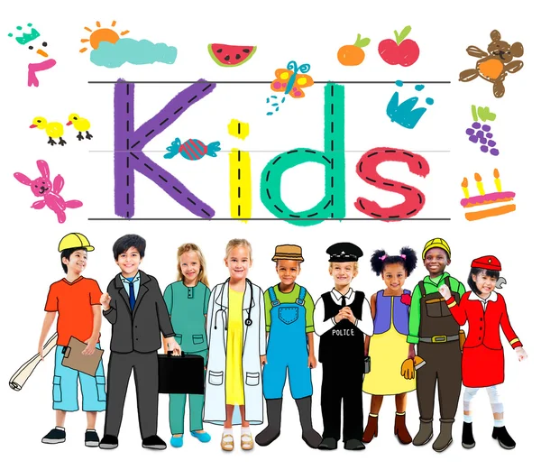 Cheerful Kids and Various Occupations — Stock Photo, Image
