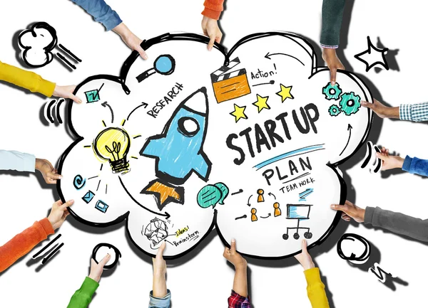 Handen met Start Up Business starten — Stockfoto