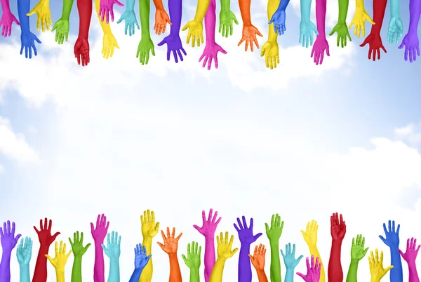 Colorful Arms Raised Volunteer — Stock Photo, Image