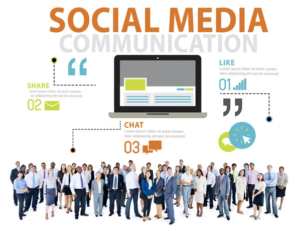 Pessoas de negócios e conceito de mídia social — Fotografia de Stock