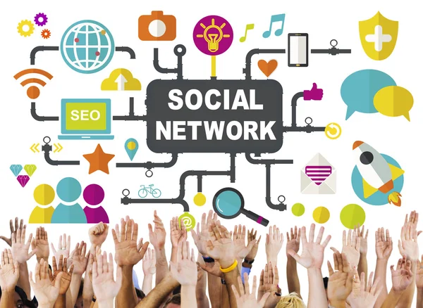 Mani diverse e Social Network — Foto Stock
