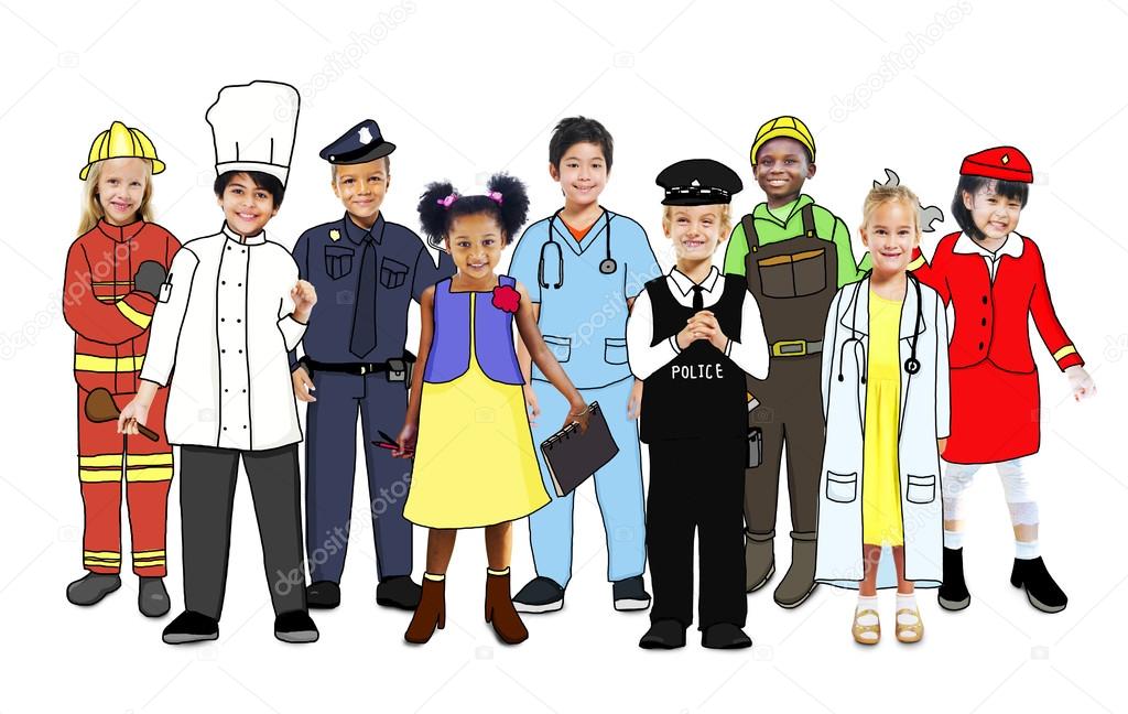 Group of children in various professions