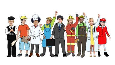 Grup çocuk çeşitli meslekler