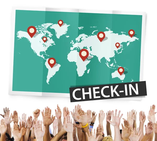 Diversas manos y Check In Concept —  Fotos de Stock