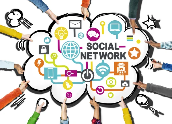Hände und soziales Netzwerk — Stockfoto