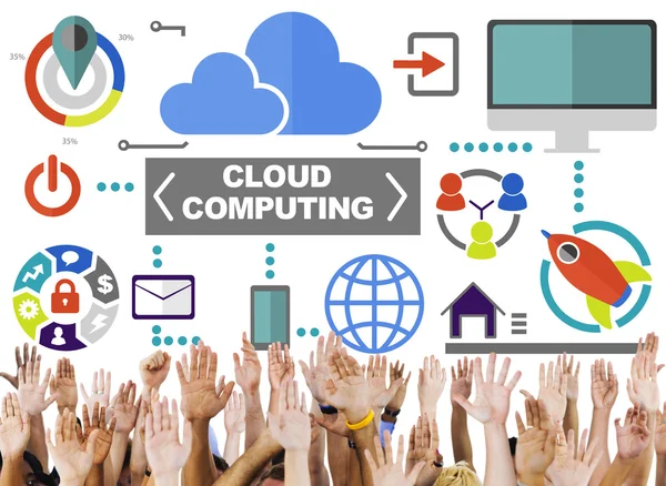 Manos diversas y concepto de computación en nube —  Fotos de Stock