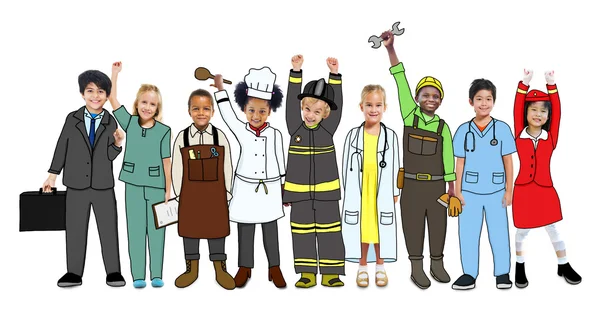 Gruppo di bambini in varie professioni — Foto Stock