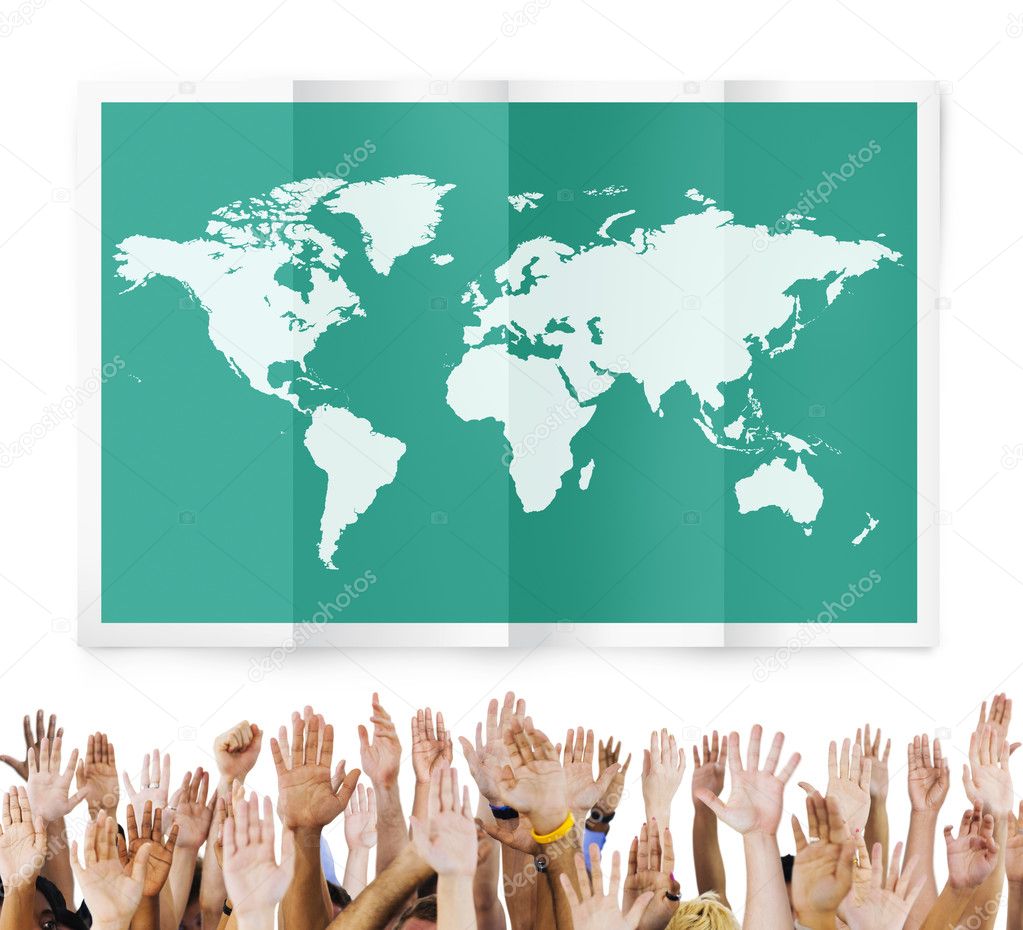 Diverse hands and World Global Business