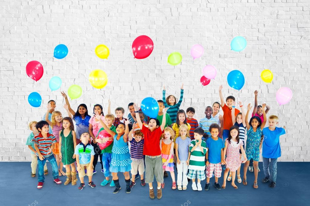 Group of Multiethnic children with balloons
