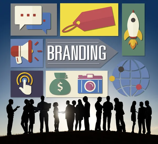 Značky, reklamy a globální Marketing koncept — Stock fotografie