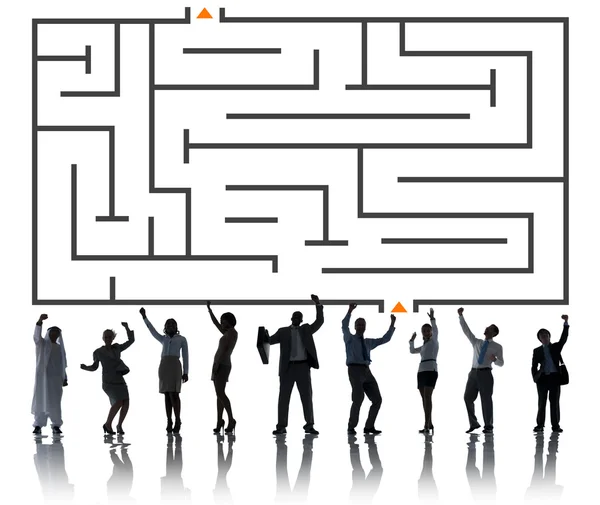 Maze Directions, Business People, Solution, Teamwork — Stock Photo, Image