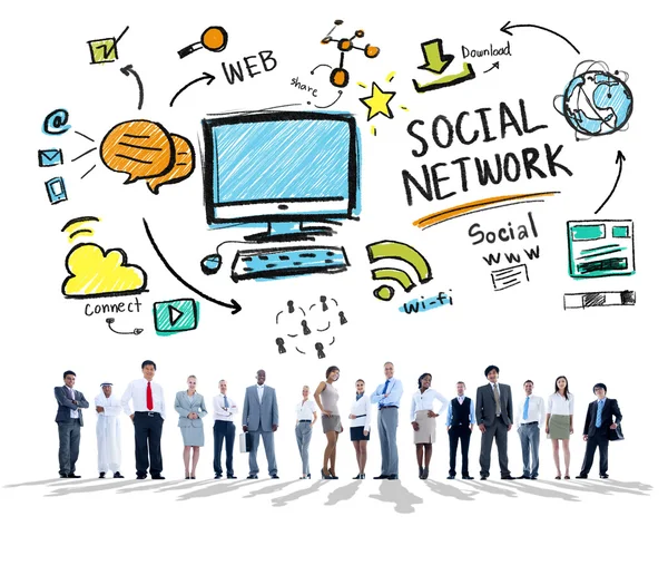 Diverse people and Social Network — Stock Photo, Image