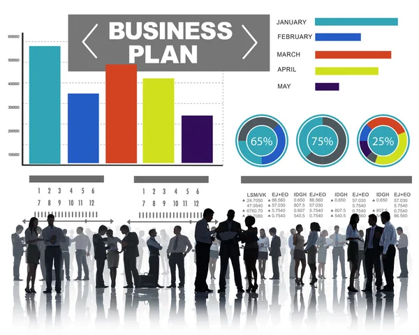 Üzleti terv, grafikonok, brainstorming, stratégia — Stock Fotó