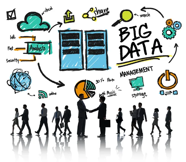 Pessoas de negócios, Big Data, Saudação e aperto de mão — Fotografia de Stock