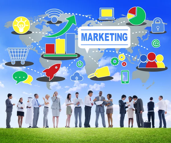Marketing, Global Business, Branding, Connection, Wachstum — Stockfoto