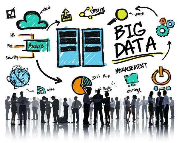 Pessoas de negócios, Big Data, Discussão de gestão — Fotografia de Stock