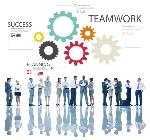 Teamwork, groep toe Gears, partnerschaps- en samenwerkingsovereenkomst — Stockfoto